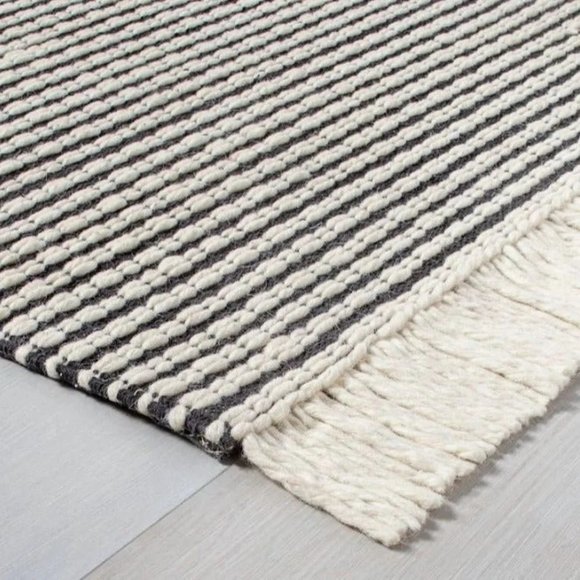 5x7 Feet Beige Grey Textured Stripe Cotton & Wool Natural Area Rug - Picture 3 of 7